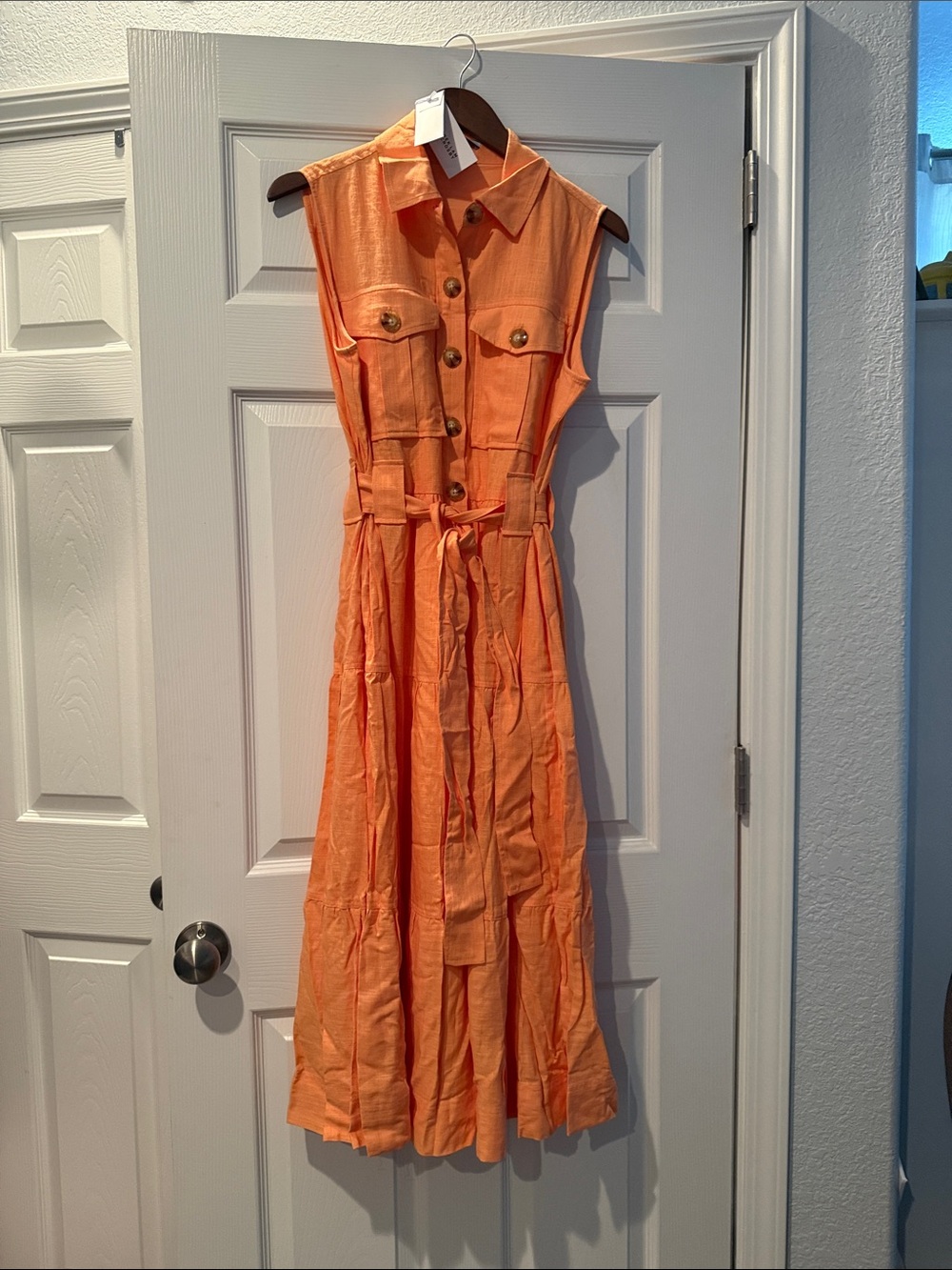 10 Crosby Derek Lam Orange Sleeveless Maxi Shirt Dress with Waist Tie